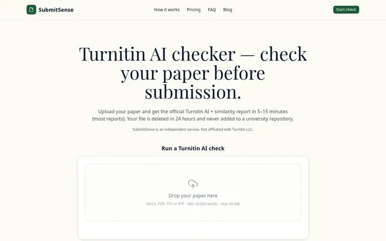 Screenshot of the SubmitSense homepage