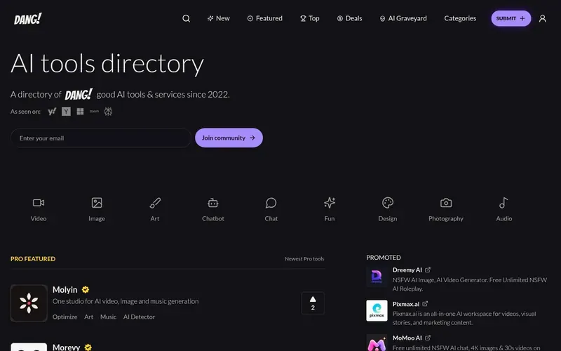Screenshot of the Dang.ai homepage