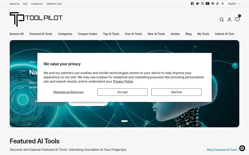 Screenshot of the ToolPilot homepage