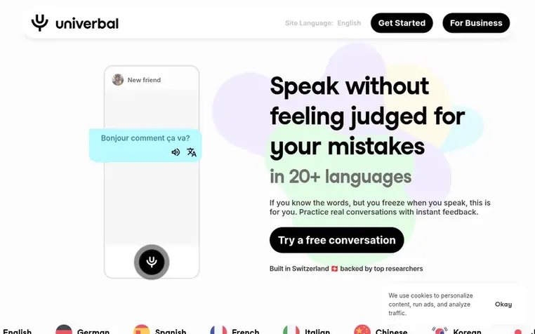 Screenshot of the Univerbal homepage