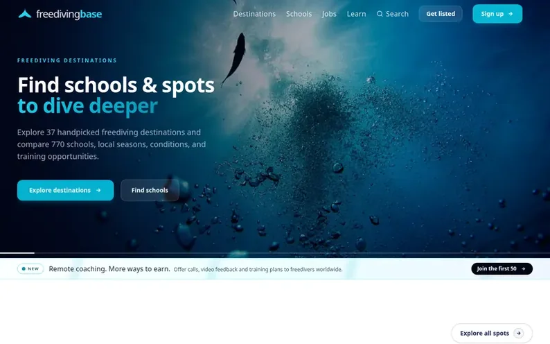 Screenshot of the freedivingbase homepage