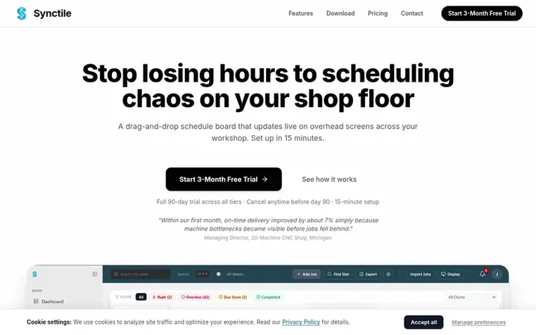 Screenshot of the Synctile homepage