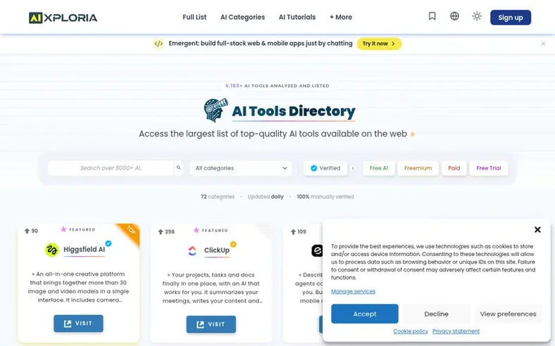 Screenshot of the AIxploria homepage