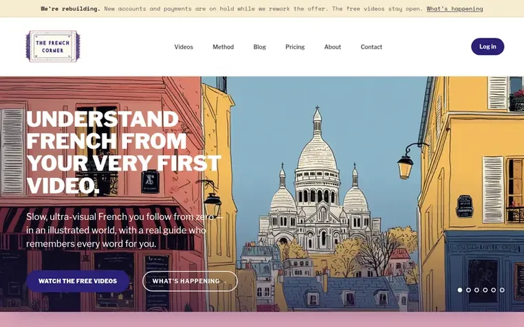 Screenshot of the The French Corner homepage